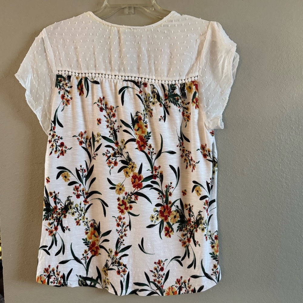 Daniel Rainn short Sleeve Blouse Ivory Floral Women’s Size Large - Picture 2 of 8